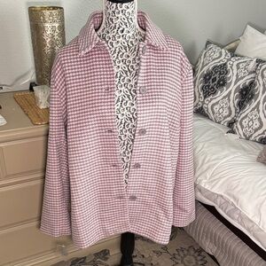 Bedford Fair women’s Pink and gray Houndstooth pea Coat jacket Sz 2X NWOT